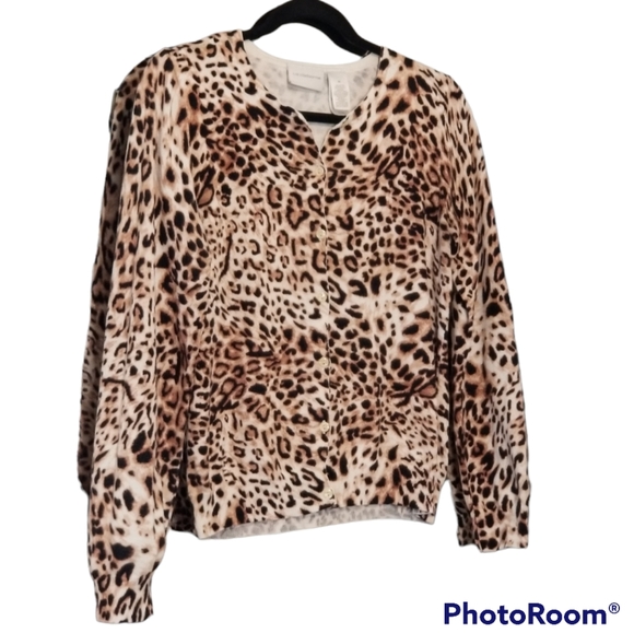 Liz Claiborne Sweaters - Leopard Print Cardigan Sweater, Size Medium